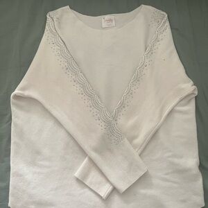 Siren Lily Cream Long Sleeve Blouse with Lace Detail